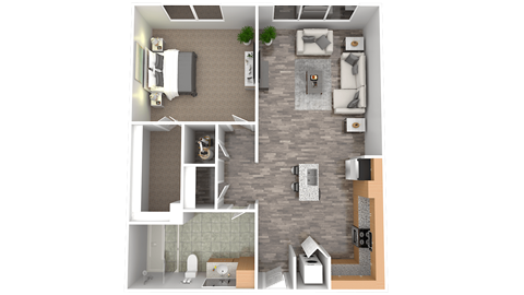 Floor plan for 1 bed, 1 bath, 847 sqft